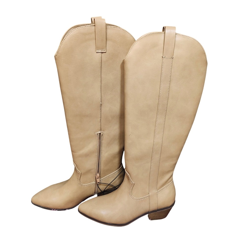 Target Women's‎ Knee High Western Cowboy Boots Tan Faux Leather Size 6